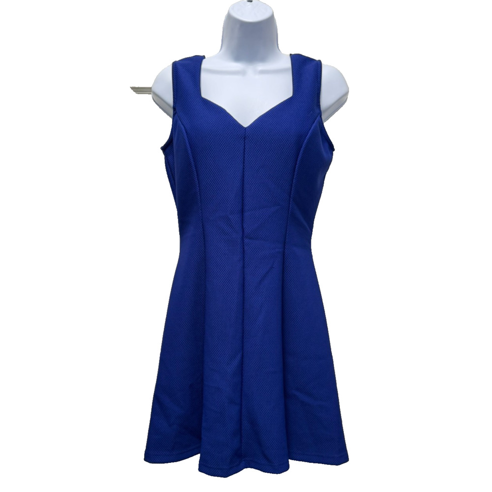 Alt. b Blue Knit Skater Dress L Large Sleeveless Built-in Bra Mini Fit  Flare
